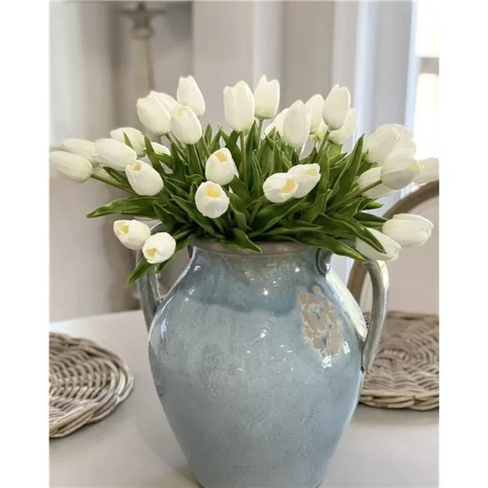 White Faux Tulip Flowers Real Touch Silk Bouquet Spring Home Decor 18 Stems